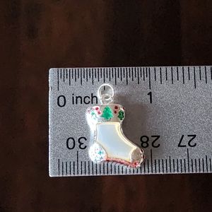 Christmas Stocking Tree MOP 925 Sterling Silver Pendant Charm Enamel Snowflake ❄